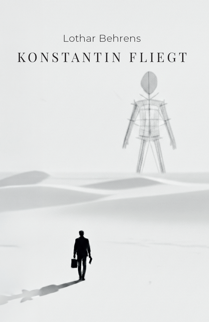 Buchcover: Konstantin fliegt von Lothar Behrens — ein abstraktes Wüstenmotiv in warmen Erdtönen